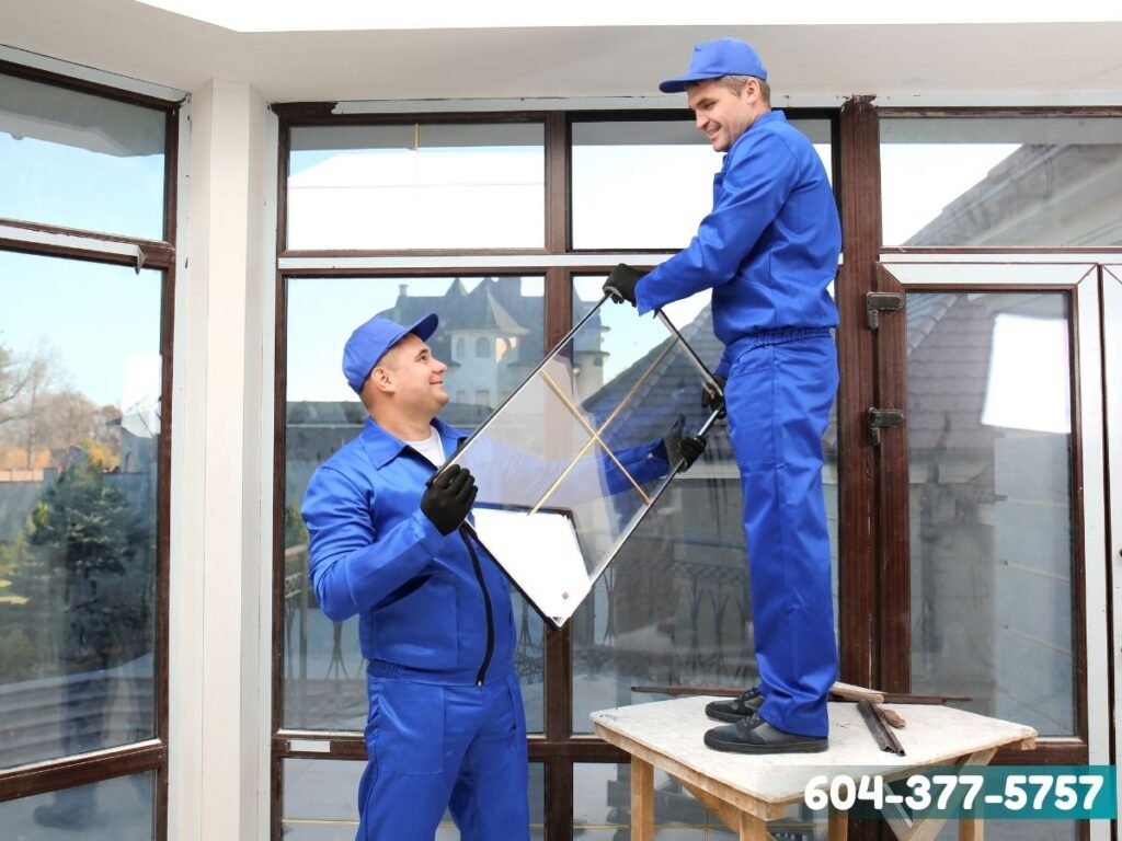 Emergency glass repair service in Burnaby at night