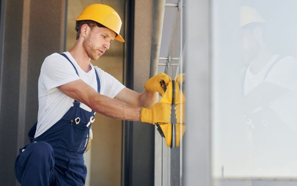 Certified technician performing glass door lock repair