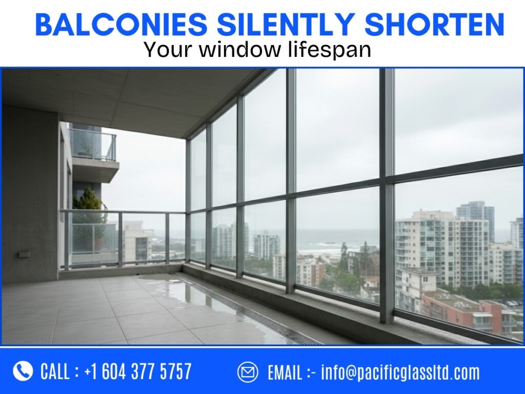 Balcony-exposed condo windows in Burnaby showing long-term wear