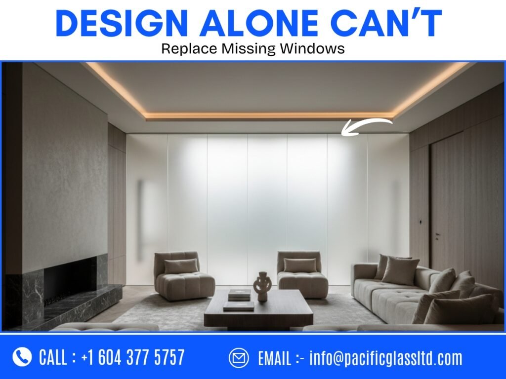 Beautiful windowless room with modern design showing heavy atmosphere due to lack of natural light and windows