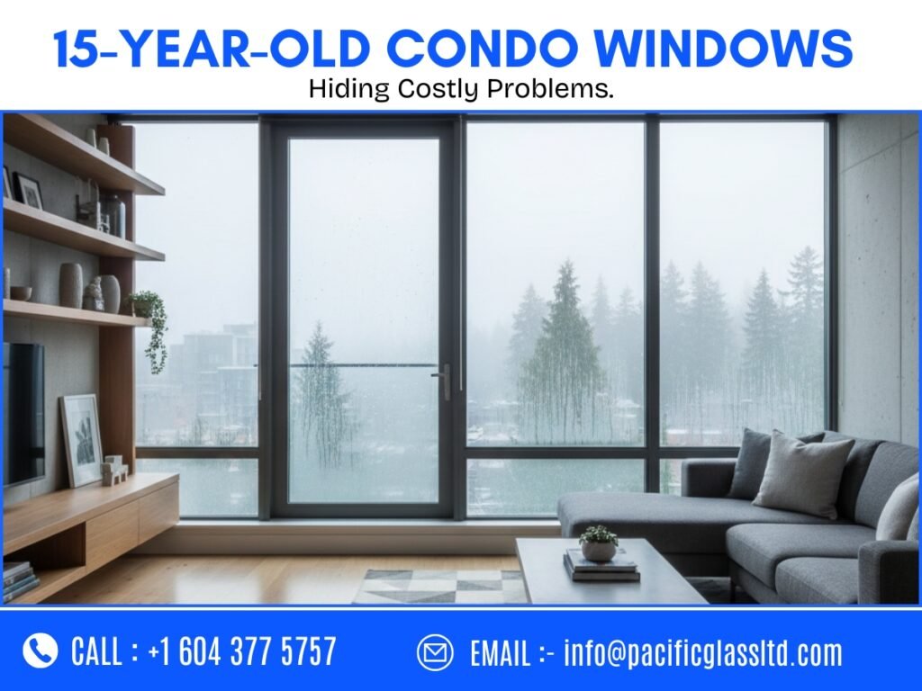 Foggy double-pane windows in a Burnaby condo unit