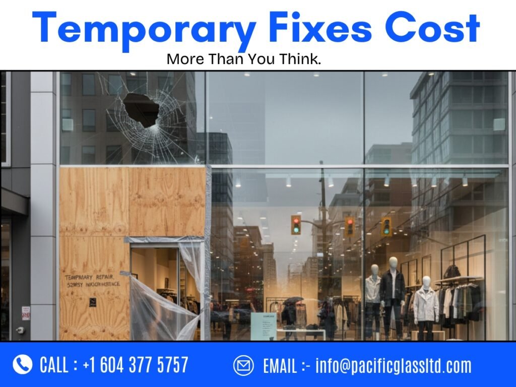 Professional storefront glass repair compared to temporary fixes on a Burnaby business