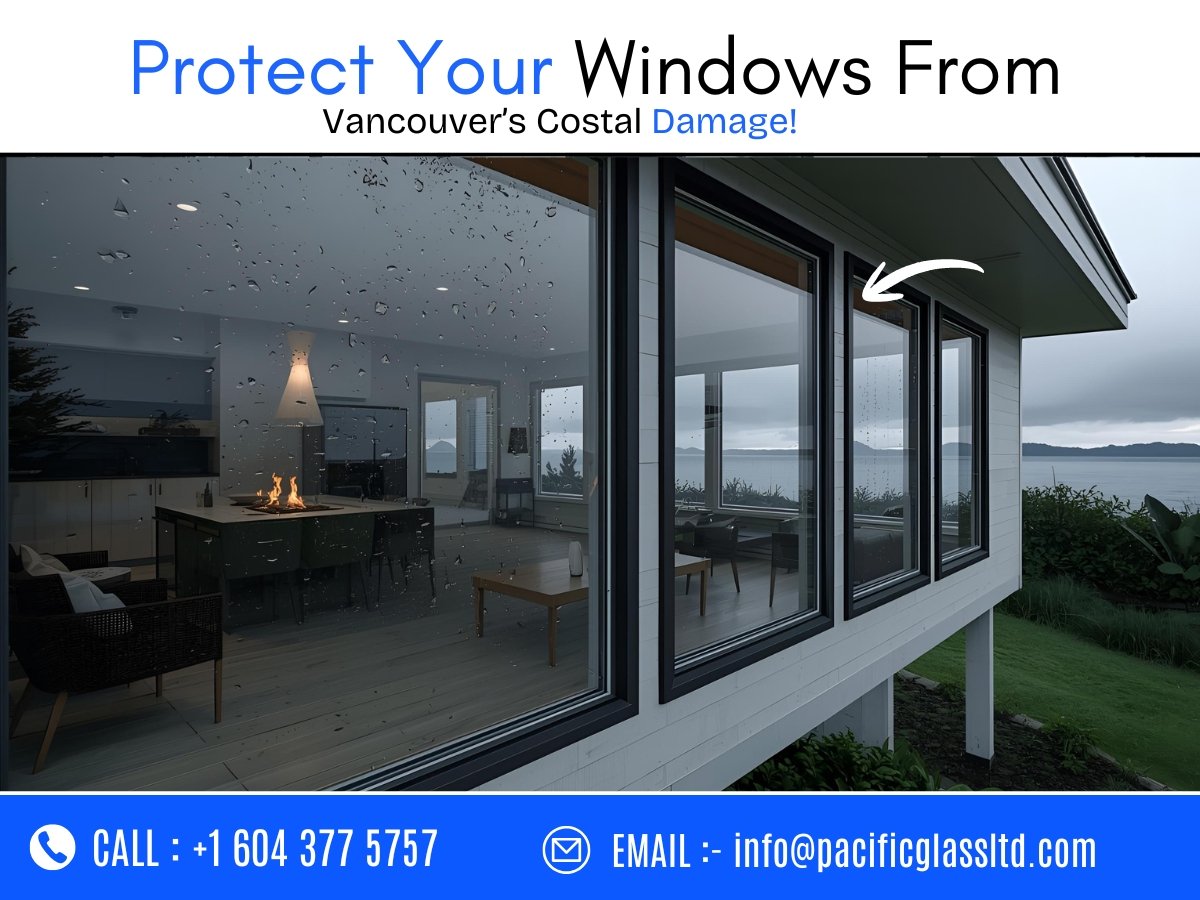 Vancouver coastal home window glass exposed to rain and salt air