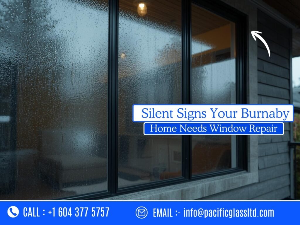 Foggy residential windows showing seal failure on a Burnaby home