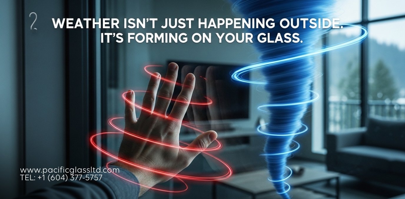 Male technician in a blue uniform completing a high-value custom glass installation in a Burnaby luxury home.