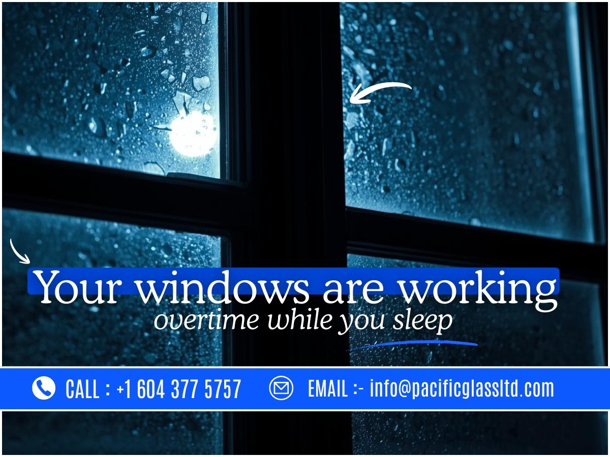 Nighttime condensation forming inside double-pane window glass