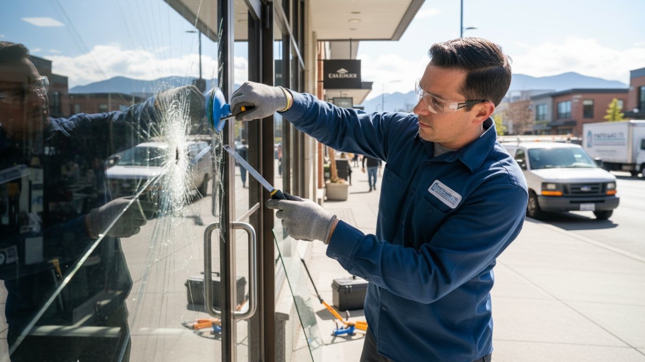 Automatic storefront door repair in Burnaby Metro Vancouver retail building