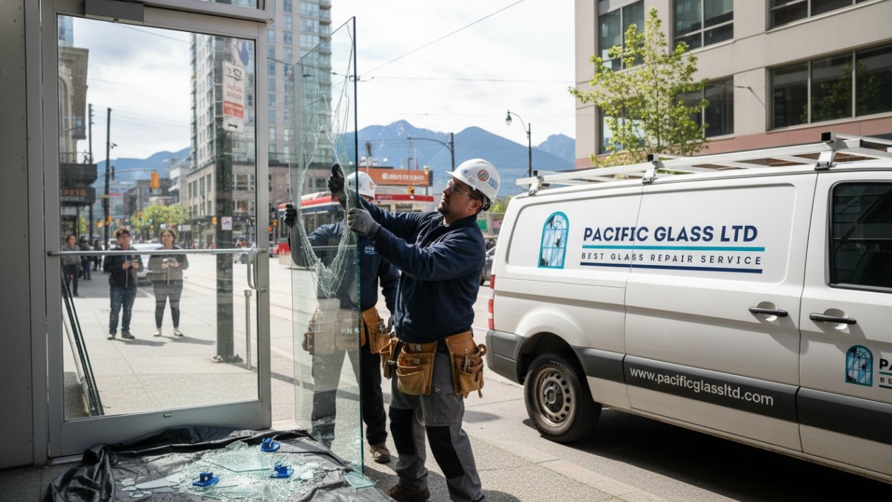 Emergency storefront door repair by professional technician in Metro Vancouver