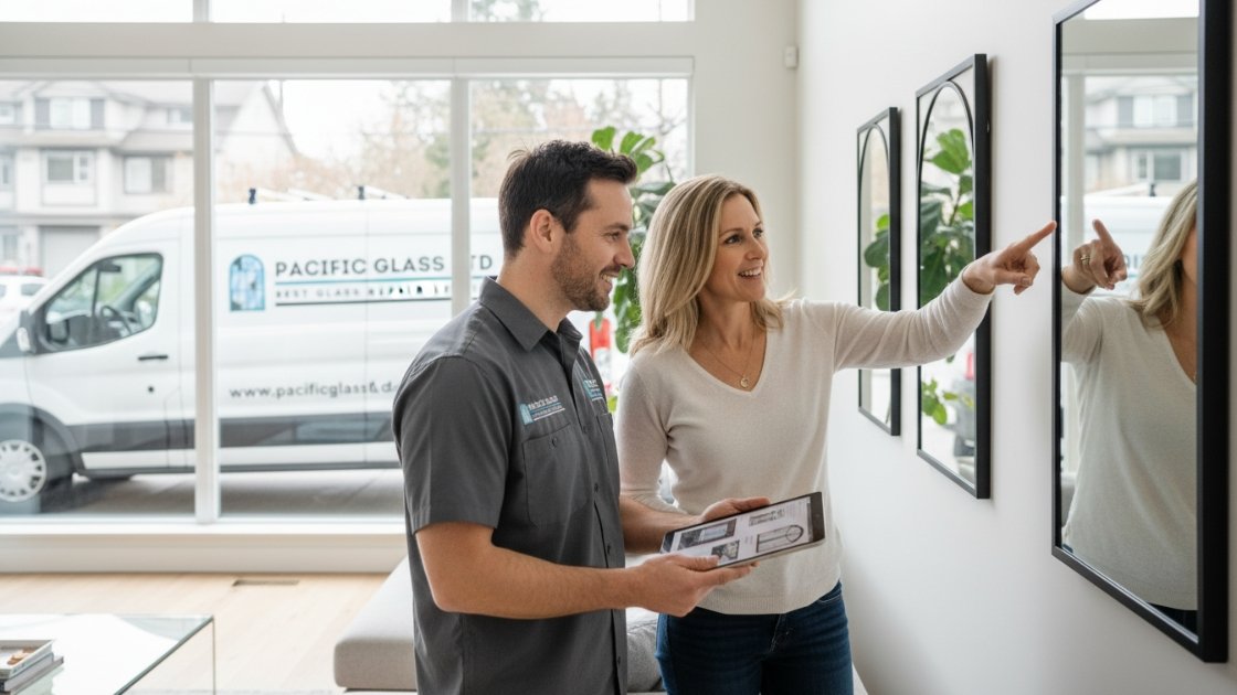 contractor explaining mirror installation to homeowner Vancouver