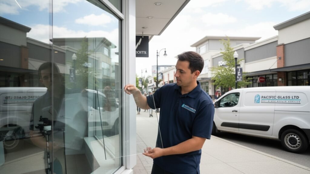 Laminated safety glass storefront in Burnaby, Metro Vancouver.