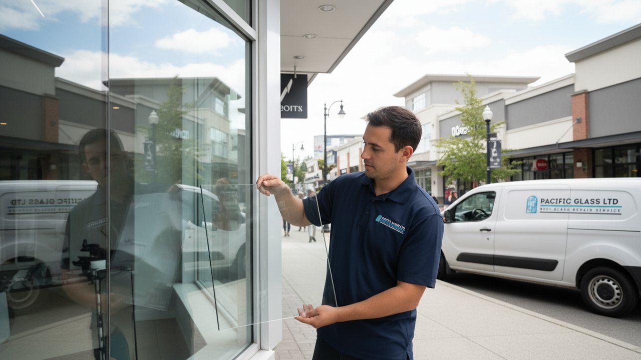 Laminated safety glass storefront in Burnaby, Metro Vancouver.