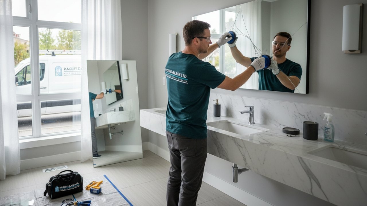 Mirror repair near me in a Vancouver bathroom by Pacific Glass Ltd.