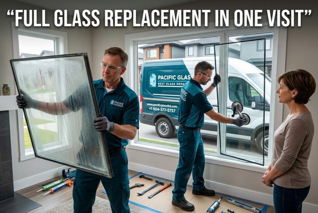 Pacific Glass Ltd team replacing window glass unit in Gretna LA home