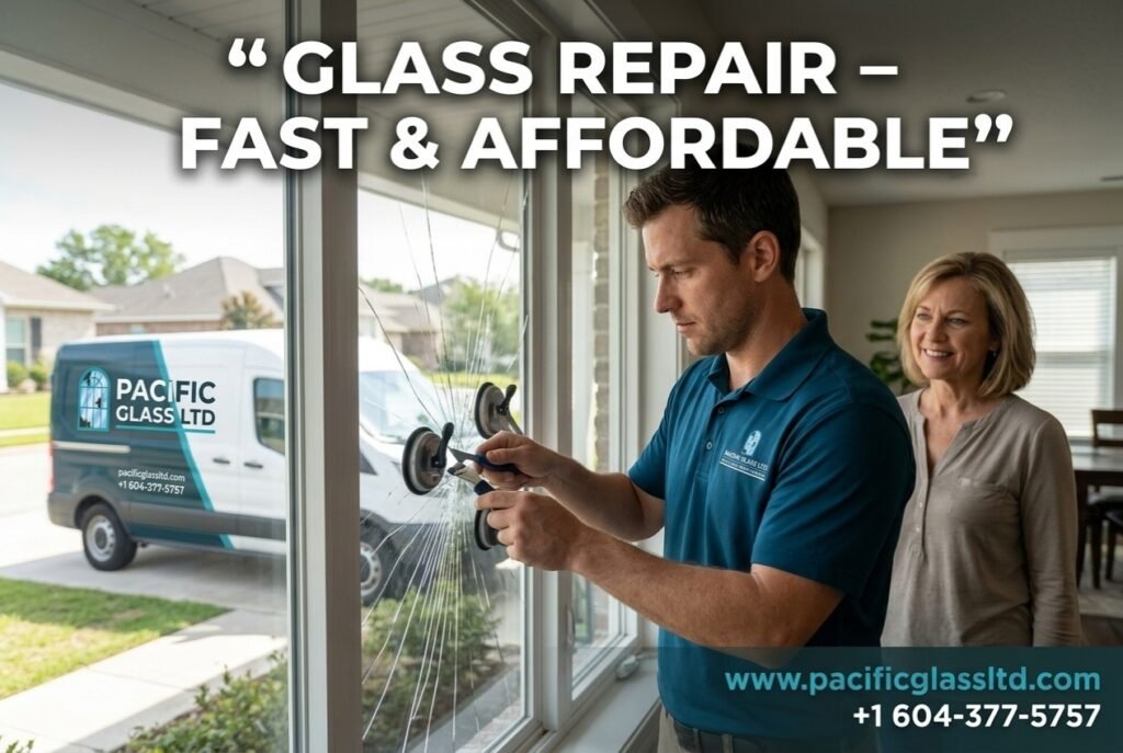 Pacific Glass Ltd technician performing window glass repair in Gretna home