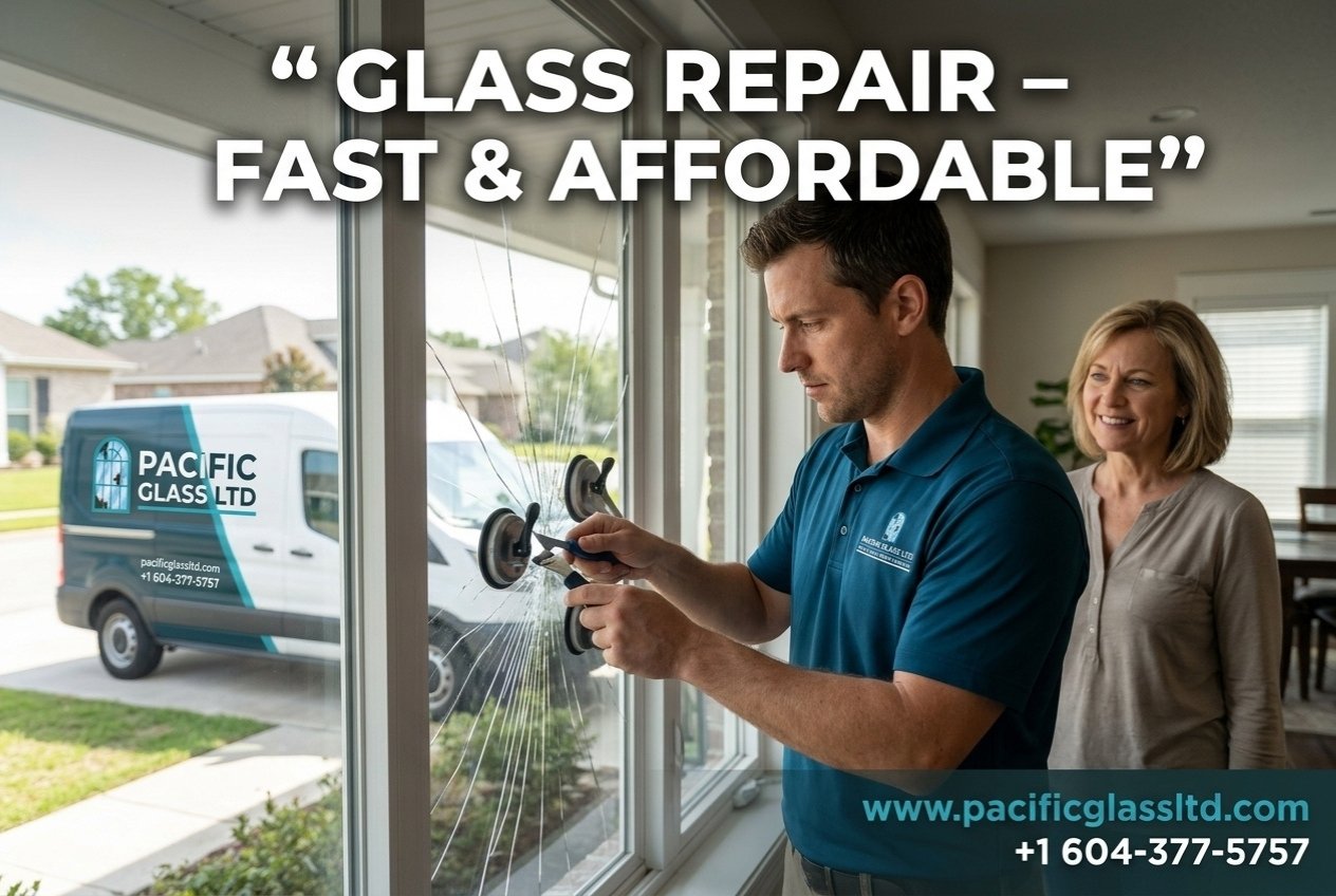 Pacific Glass Ltd technician performing window glass repair in Gretna home
