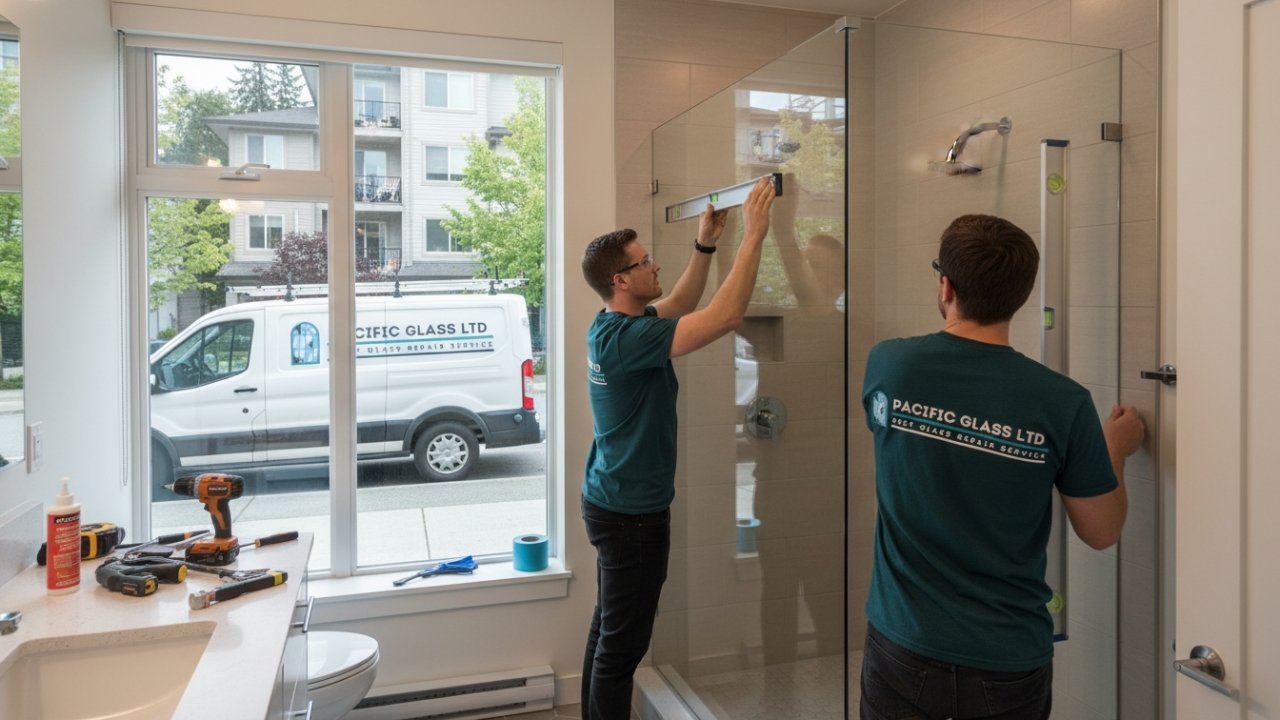 Professional shower glass installation in a New Westminster condo.
