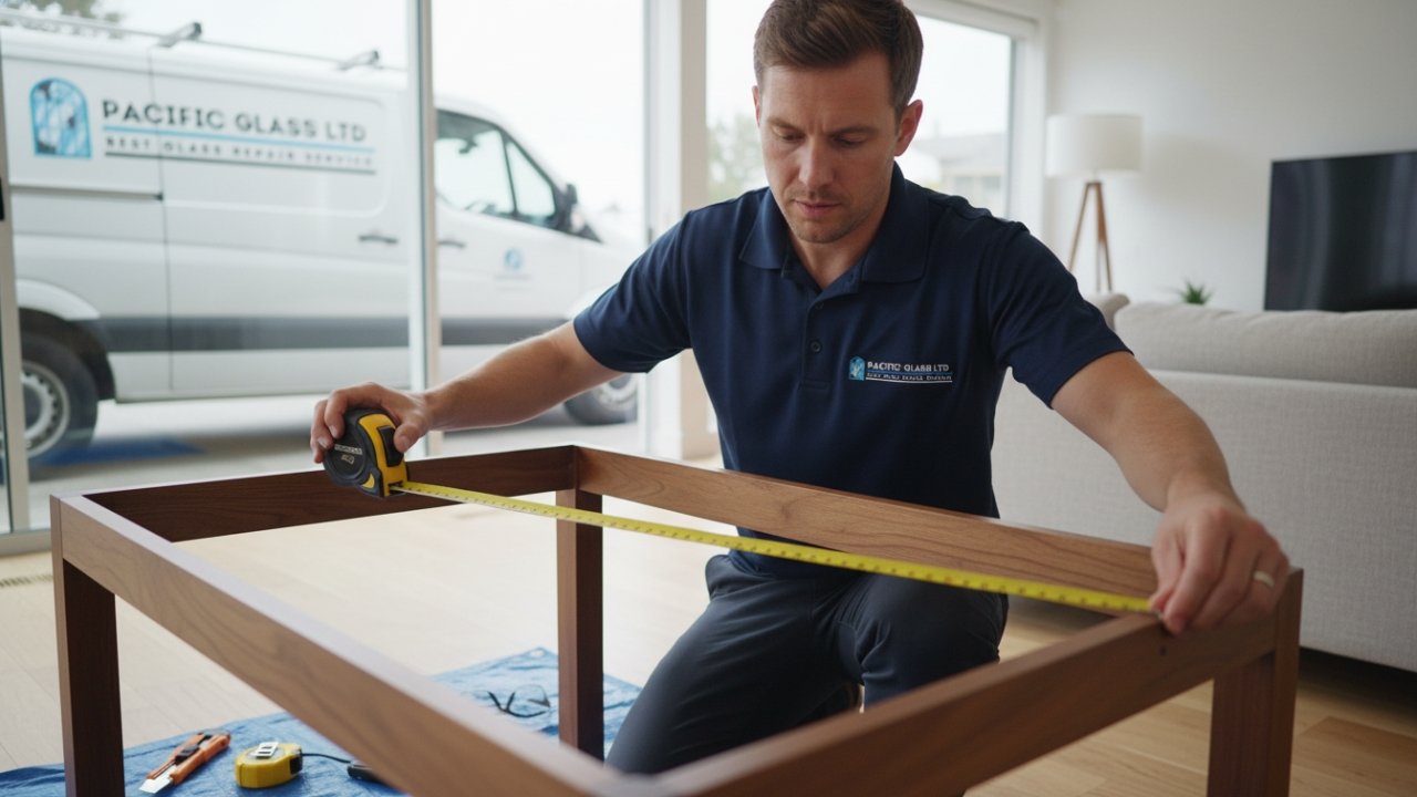 Technician measuring table for glass replacement