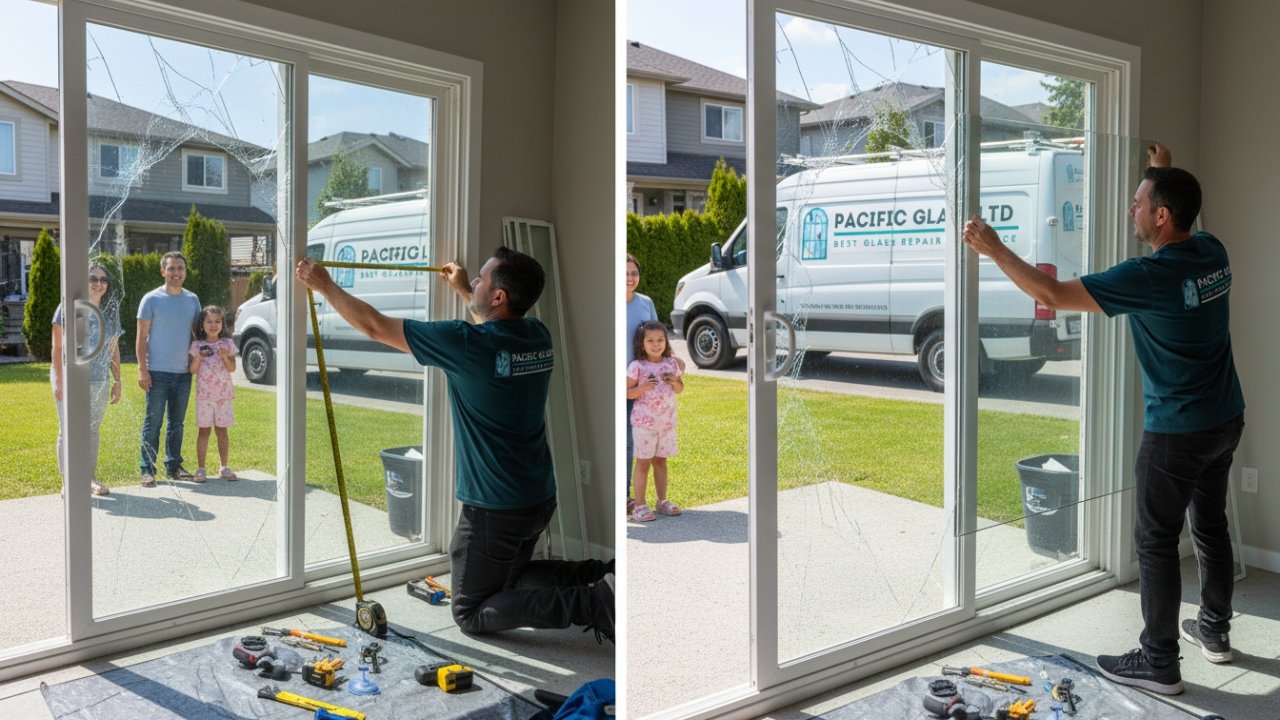 Tempered glass replacement for patio doors in a Surrey home – Pacific Glass Ltd.